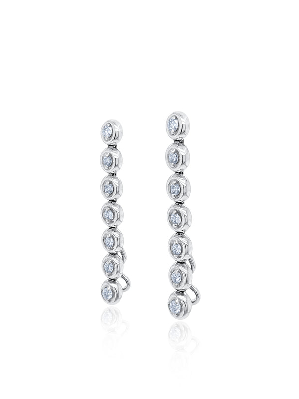 14K White Gold Diamond Round Cut Dangle Earring .84c - LA DIAMOND