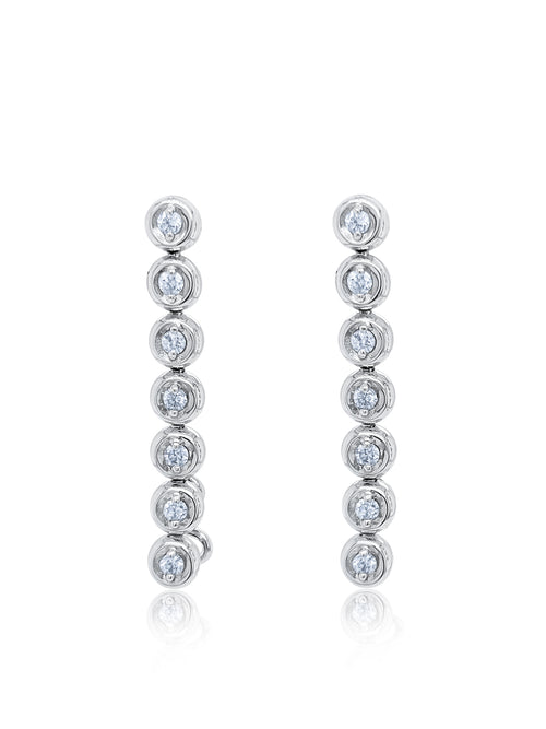 14K White Gold Diamond Round Cut Dangle Earring .84c - LA DIAMOND