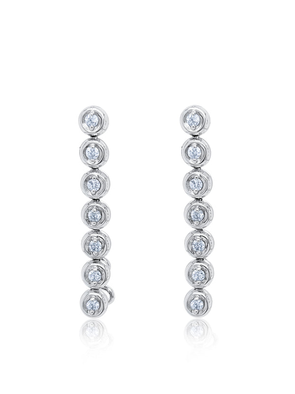 14K White Gold Diamond Round Cut Dangle Earring .84c - LA DIAMOND