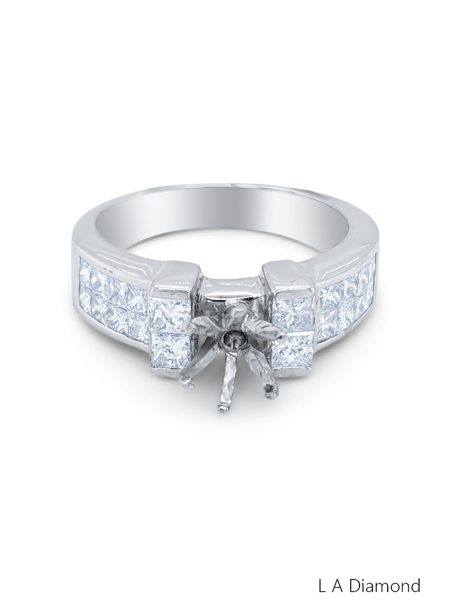 18k White Gold Diamond Princess Cut Semi Mount Engagement Ring 1.20c