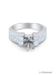 18k White Gold Diamond Princess Cut Semi Mount Engagement Ring 1.20c