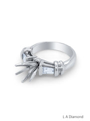 24k White Gold Diamond Baguette Cut Semi Mount Engagement Ring .36c