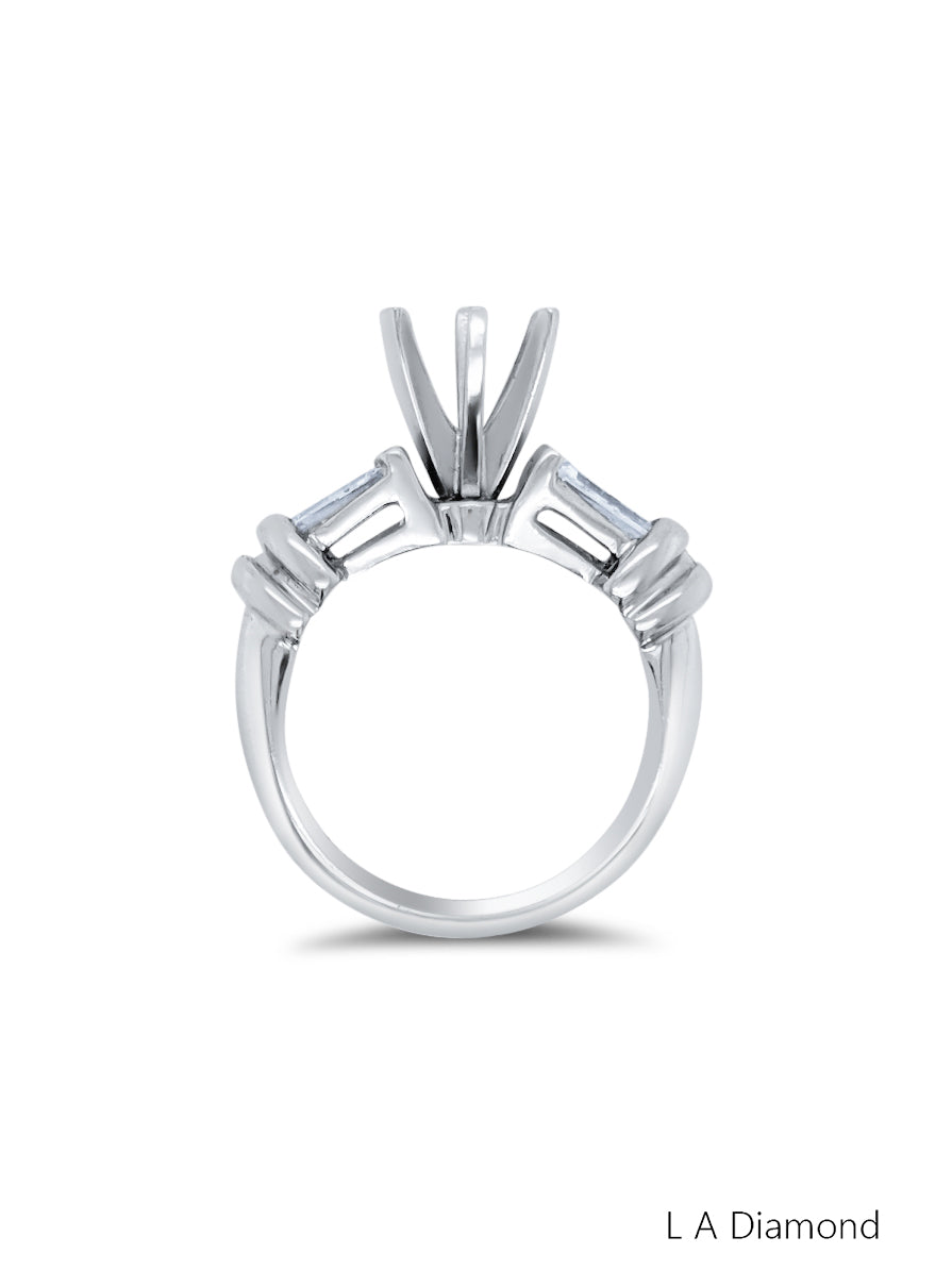 24k White Gold Diamond Baguette Cut Semi Mount Engagement Ring .36c