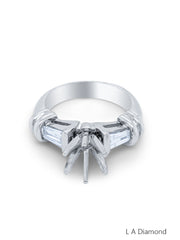 24k White Gold Diamond Baguette Cut Semi Mount Engagement Ring .36c