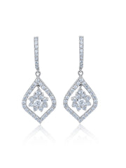 White Gold Diamond Round And Pear Cut Drop Earring