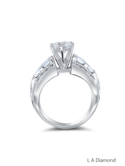 18k White Gold Diamond Ring Brilliant Round Baguette And Princess Cut Multi Layer Engagement Ring 1.06c