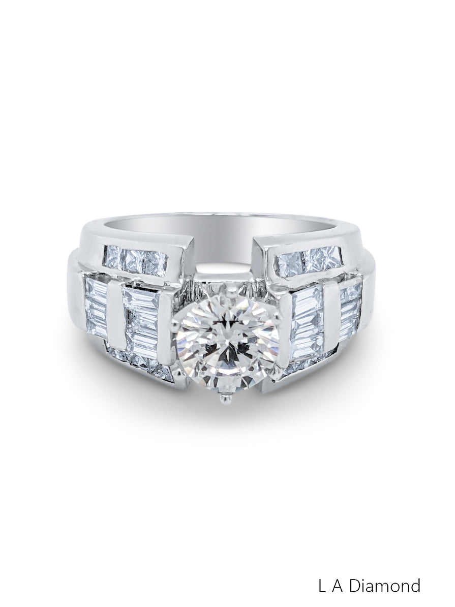18k White Gold Diamond Ring Brilliant Round Baguette And Princess Cut Multi Layer Engagement Ring 1.06c