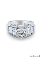 18k White Gold Diamond Ring Brilliant Round Baguette And Princess Cut Multi Layer Engagement Ring 1.06c