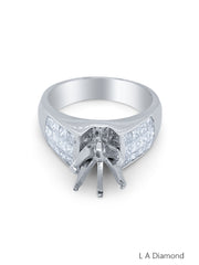 18k White Gold Diamond Bezel Corner Princess Cut Multi Layer Semi Mount Bridal Engagement Ring 1.06c