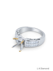 14k White Gold Diamond Ring Bezel Corner Princess Diamond Bridal Semi Mount Engagement Ring .50c