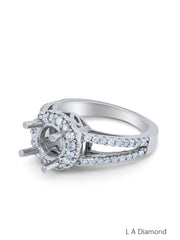 14k White Gold Diamond Ring Round Cut Semi Mount Halo Engagement Ring .71c