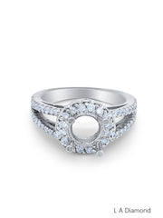 14k White Gold Diamond Ring Round Cut Semi Mount Halo Engagement Ring .71c