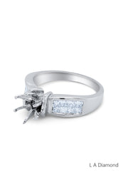 14k White Gold Diamond Ring Princess Cut Multi Row Style Semi Mount Engagement Ring .75c