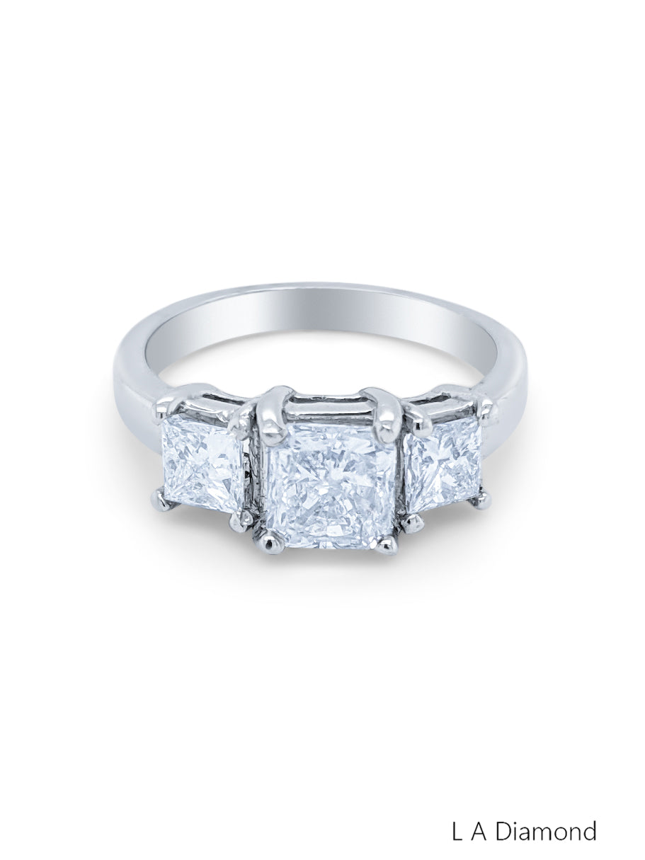 14k White Gold Diamond Princess Cut Three Stone Engagement Ring 1.30c