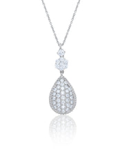 18k White Gold Diamond Pear Cut Teardrop Necklace Pendant 2.83c