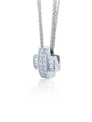 18k White Gold Diamond Cross Bezel Corner Princess And Baguette Cut Necklace Pendant 1.51c