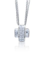 18k White Gold Diamond Cross Bezel Corner Princess And Baguette Cut Necklace Pendant 1.51c