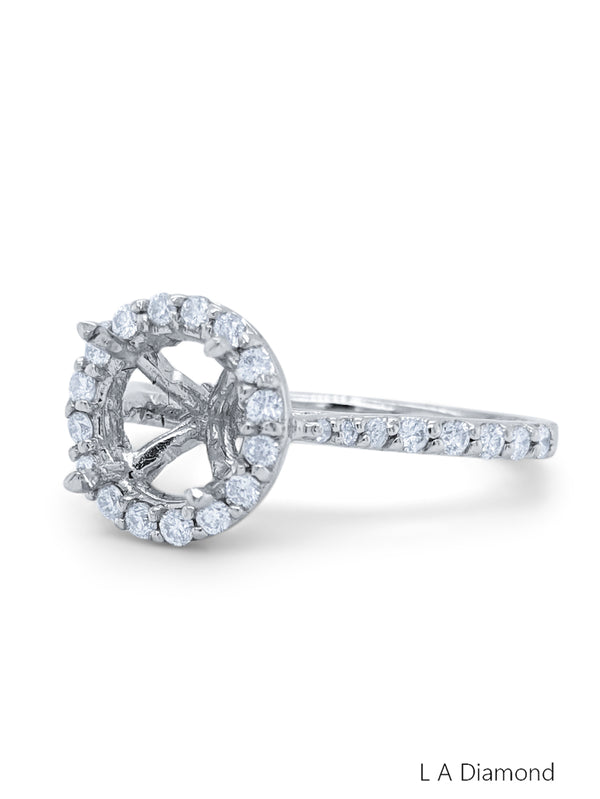 14K White Gold Diamond Round Cut with Halo Semi-Mount Engagement Ring (0.80 ct) - LA DIAMOND
