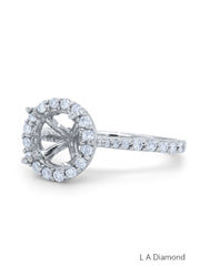 14k White Gold Diamond Round Cut With Halo Semi Mount Engagement Ring .80c