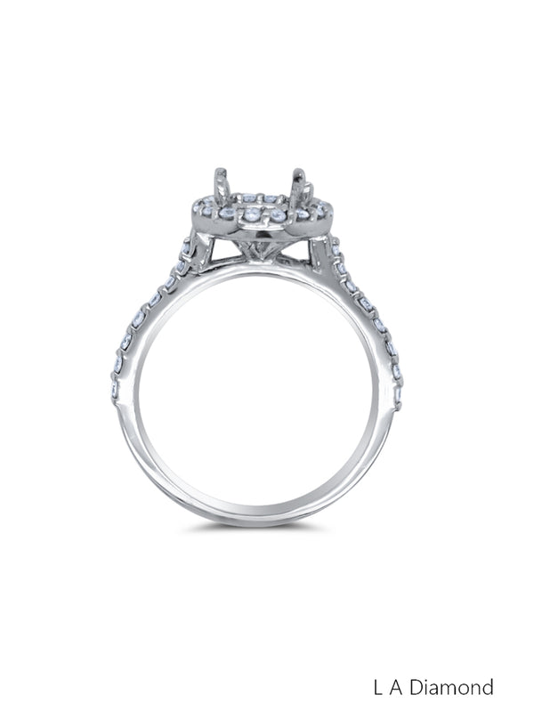 14K White Gold Diamond Round Cut with Halo Semi-Mount Engagement Ring (0.80 ct) - LA DIAMOND