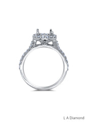 14k White Gold Diamond Round Cut With Halo Semi Mount Engagement Ring .80c