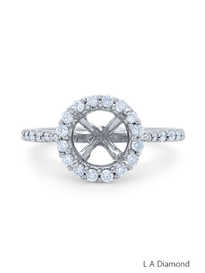 14K White Gold Diamond Round Cut with Halo Semi-Mount Engagement Ring (0.80 ct)