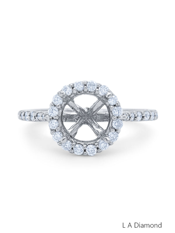 14K White Gold Diamond Round Cut with Halo Semi-Mount Engagement Ring (0.80 ct) - LA DIAMOND