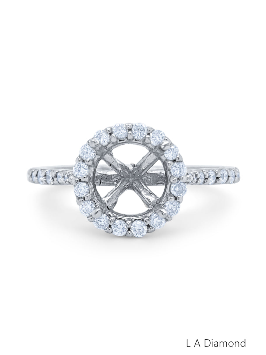 14k White Gold Diamond Round Cut With Halo Semi Mount Engagement Ring .80c
