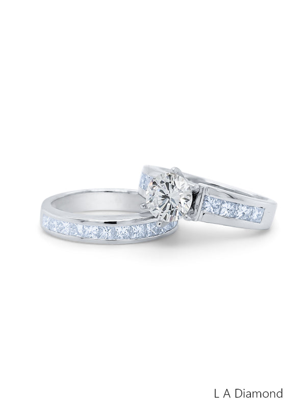 14K White Gold Round and Princess Cut Promise Ring Set (1.20 ct)