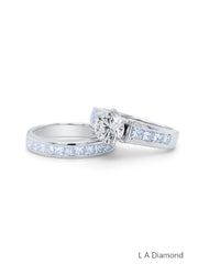 14k White Gold Diamond Round And Princess Cut Promise Ring Set 1.20c