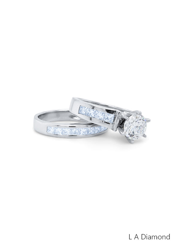 14K White Gold Round and Princess Cut Promise Ring Set (1.20 ct)