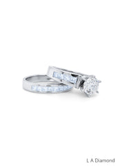 14k White Gold Diamond Round And Princess Cut Promise Ring Set 1.20c