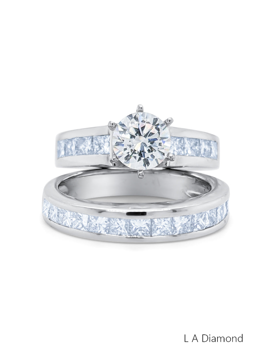14k White Gold Diamond Round And Princess Cut Promise Ring Set 1.20c
