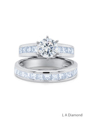 14k White Gold Diamond Round And Princess Cut Promise Ring Set 1.20c