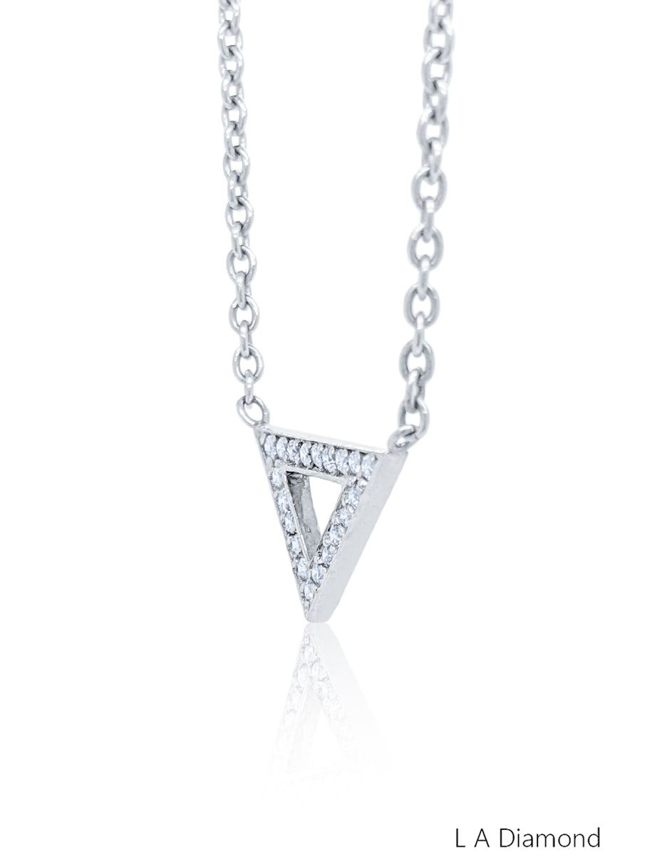 14k White Gold Diamond Round Cut Necklace Pendant 18c