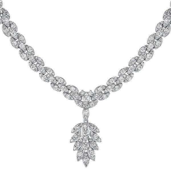 2.5 CT. T.W. Marquise Diamond Leaf Necklace in 14K White Gold - LA DIAMOND