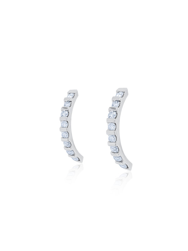 14k White Gold Diamond Round Gemstone Half Hoop Screw Back Earring .75c - LA DIAMOND