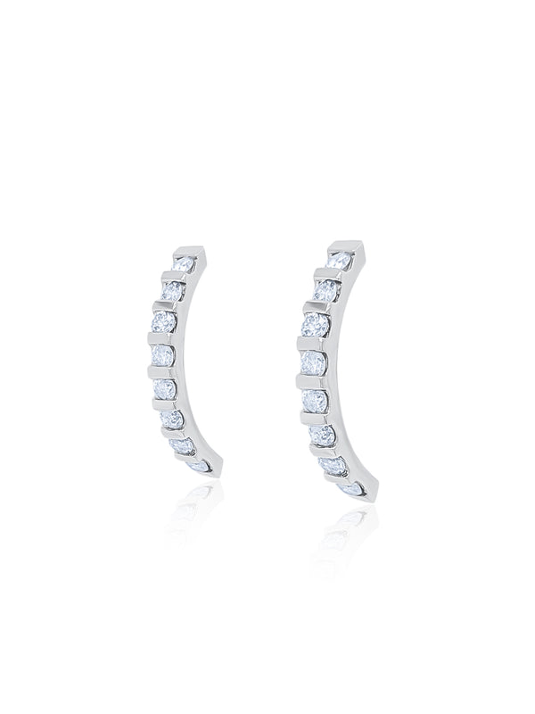 14k White Gold Diamond Round Gemstone Half Hoop Screw Back Earring .75c - LA DIAMOND