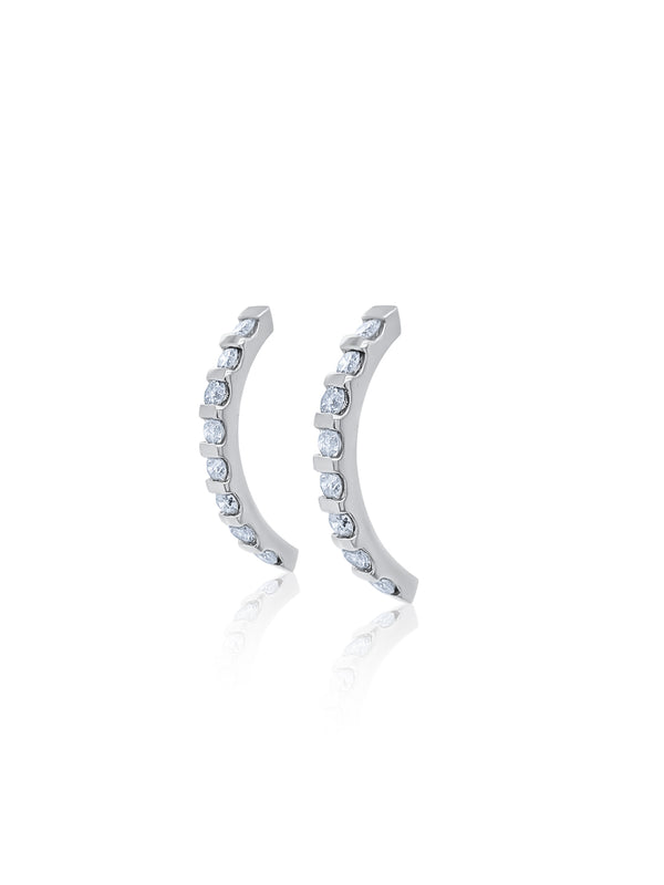 14k White Gold Diamond Round Gemstone Half Hoop Screw Back Earring .75c - LA DIAMOND