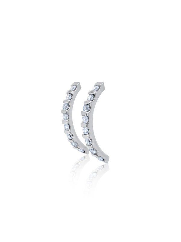 14k White Gold Diamond Round Gemstone Half Hoop Screw Back Earring .75c - LA DIAMOND