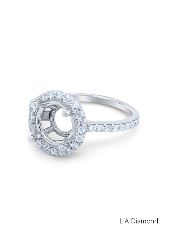 14K White Gold Diamond Round Cut Semi-Mount Engagement Ring (.50 ct) - LA DIAMOND