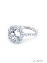 14k White Gold Diamond Round Cut Semi Mount Round Shape Engagement Ring .50c