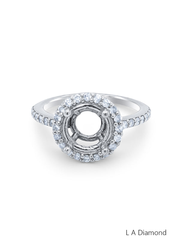 14K White Gold Diamond Round Cut Semi-Mount Engagement Ring (.50 ct) - LA DIAMOND