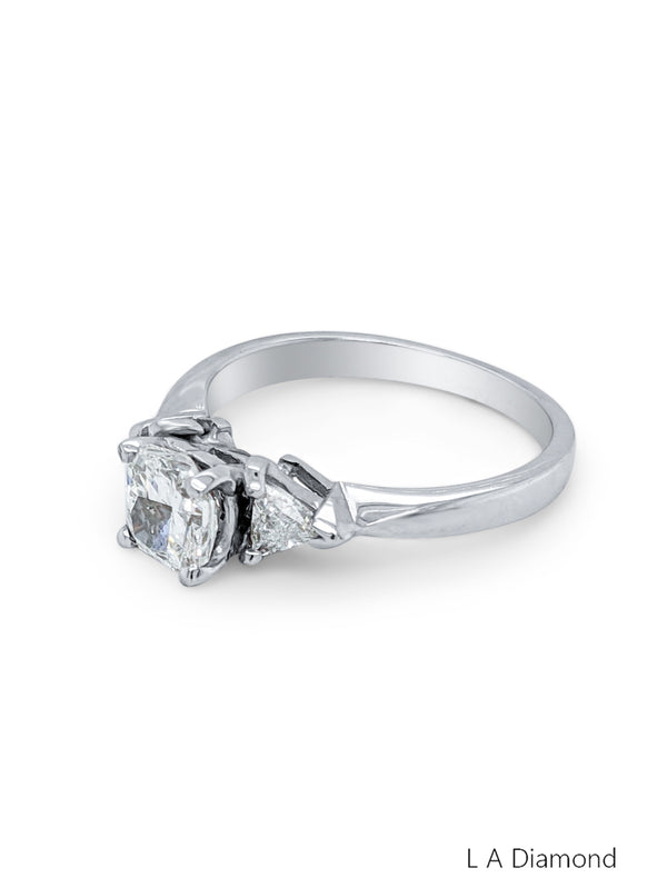 14K White Gold Diamond Princess Cut Centre with Trilliant Shape Engagement Ring (.90 ct)