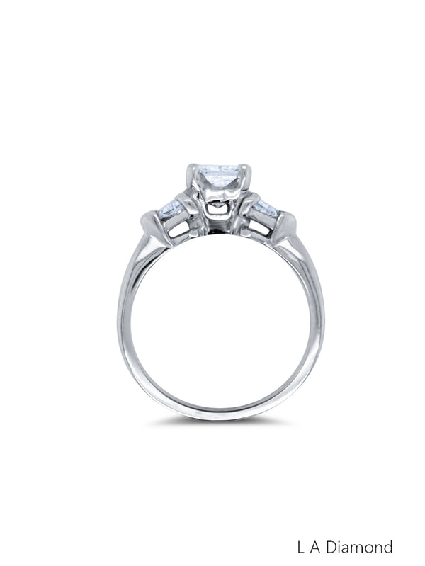 14K White Gold Diamond Princess Cut Centre with Trilliant Shape Engagement Ring (.90 ct)