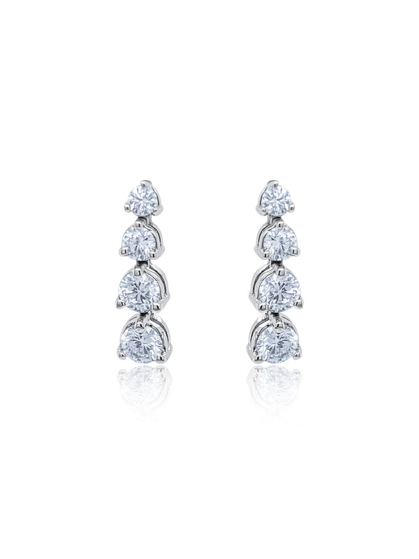 White Gold Diamond Round Cut Dangle Earring