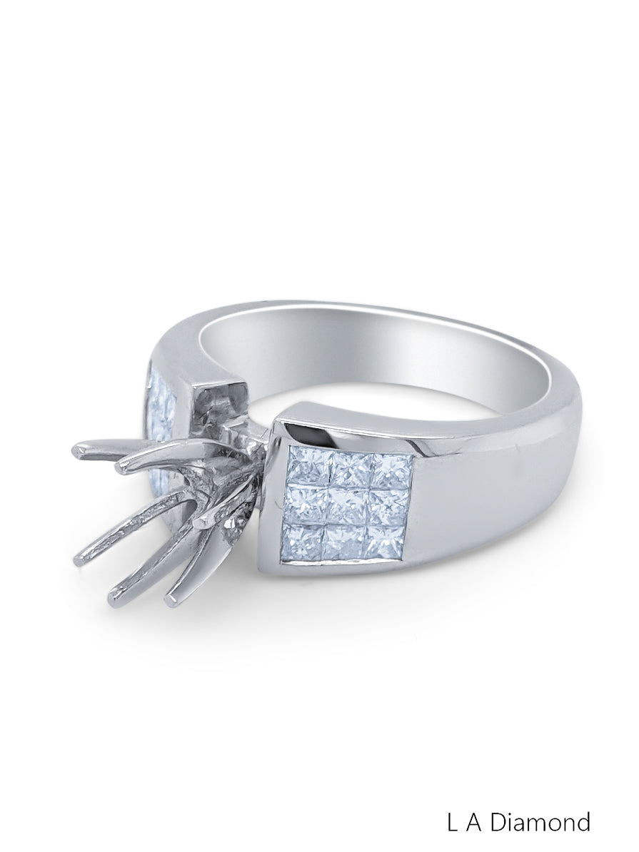 14k White Gold Diamond Princess Cut Multi Layer Semi Mount Promise Ring 1c