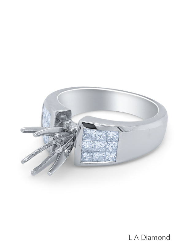 14K White Gold Diamond Princess Cut Multi-Layer Semi-Mount Promise Ring (1.00 ct) - LA DIAMOND