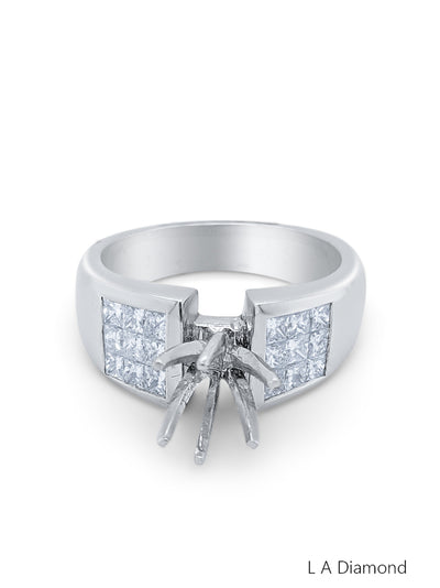 14K White Gold Diamond Princess Cut Multi-Layer Semi-Mount Promise Ring (1.00 ct)