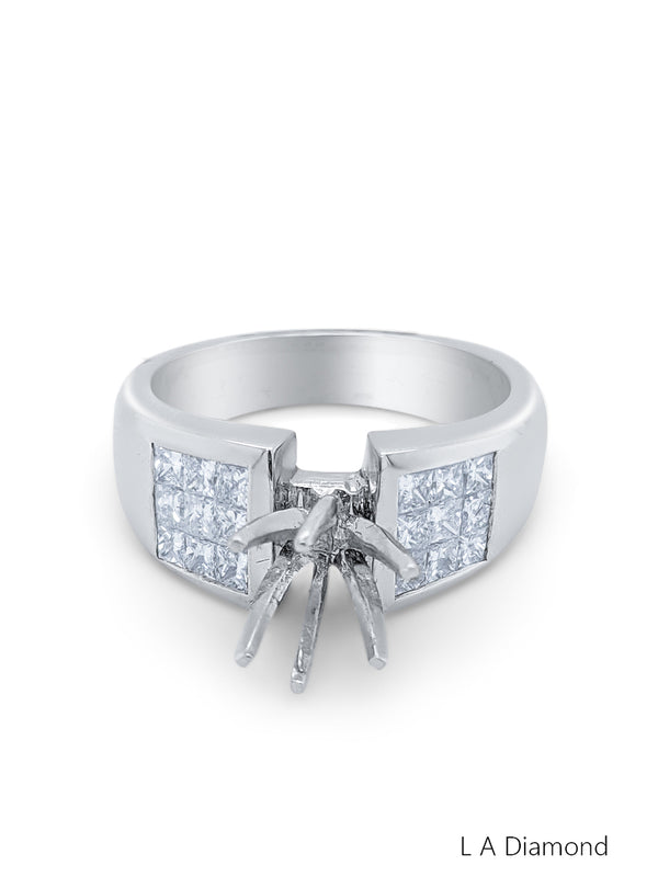 14K White Gold Diamond Princess Cut Multi-Layer Semi-Mount Promise Ring (1.00 ct) - LA DIAMOND
